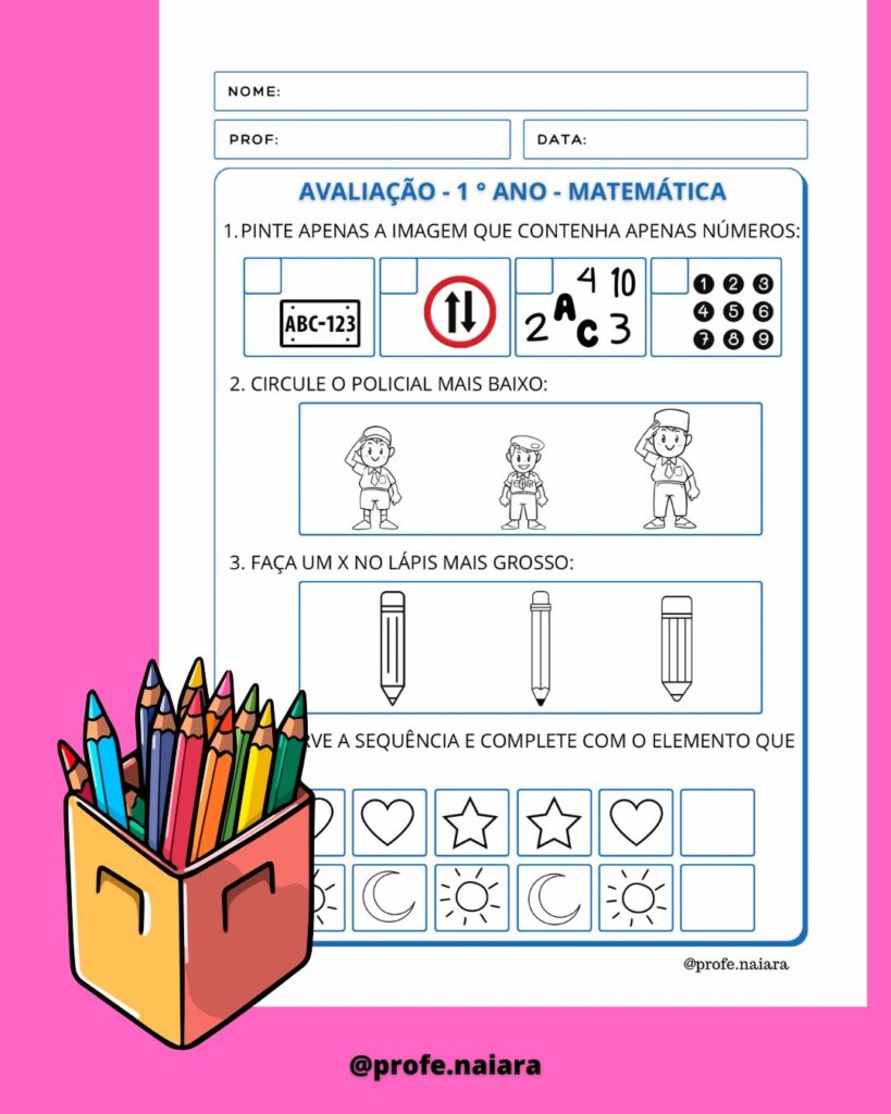 Avaliações Bimestrais 1° ano – Naiara Materiais Pedagógicos