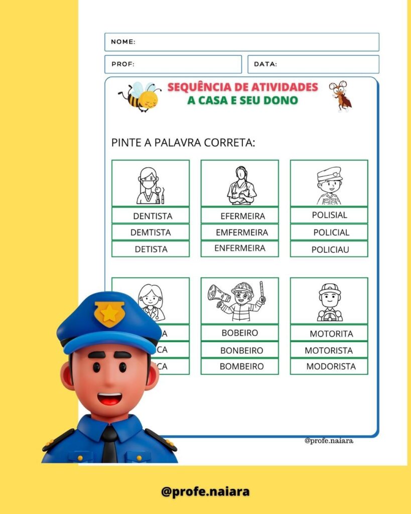 Sequência de atividades Profissões 2° ano – Naiara Materiais Pedagógicos