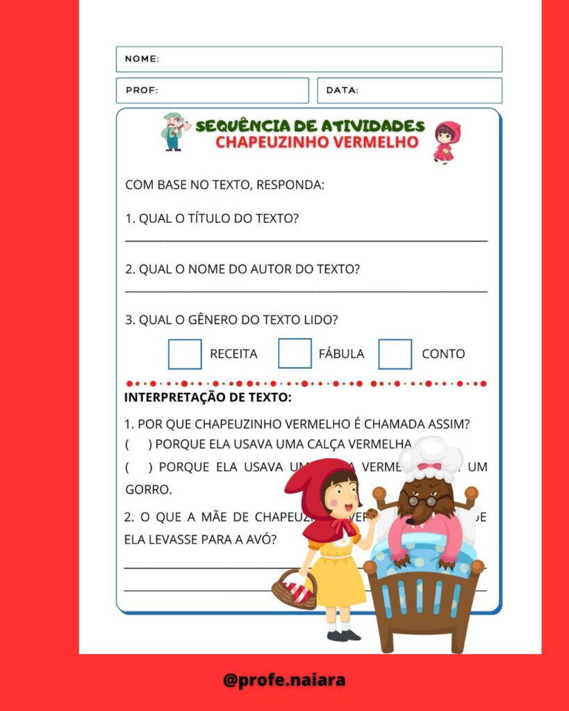 Sequência de atividades Chapeuzinho Vermelho – 1° ano – Naiara ...