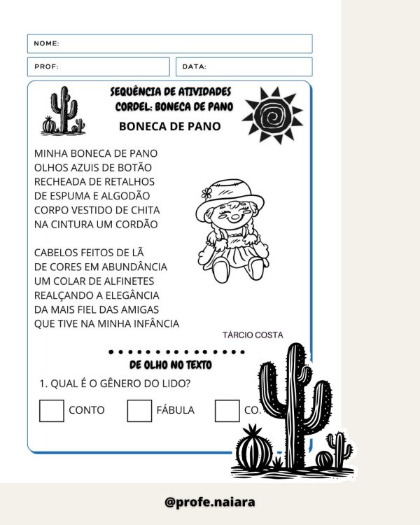 Sequência de atividades: Cordel boneca de pano 1° Ano - Imagem 2