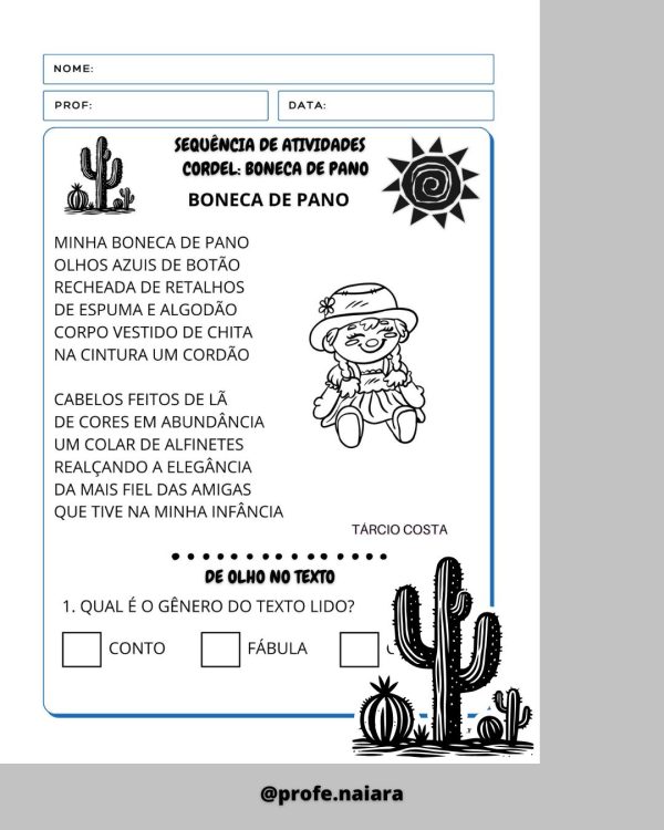Sequência de atividades: Cordel boneca de pano 2° Ano - Imagem 2