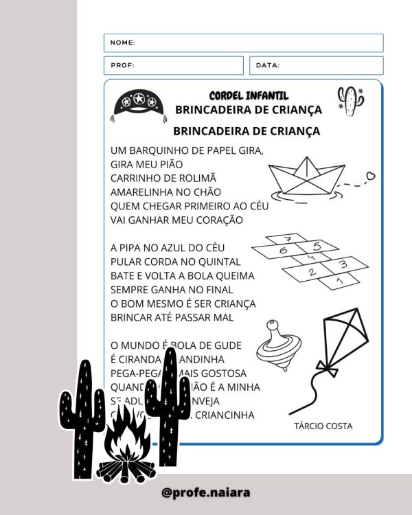 Sequência de atividades: Cordel brincadeira de criança 2° Ano - Imagem 2